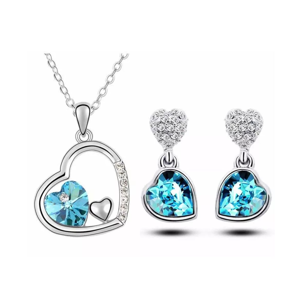 GENERICO - Pack de Joyas Corazón Turquesa Collar y Aretes - Genieka