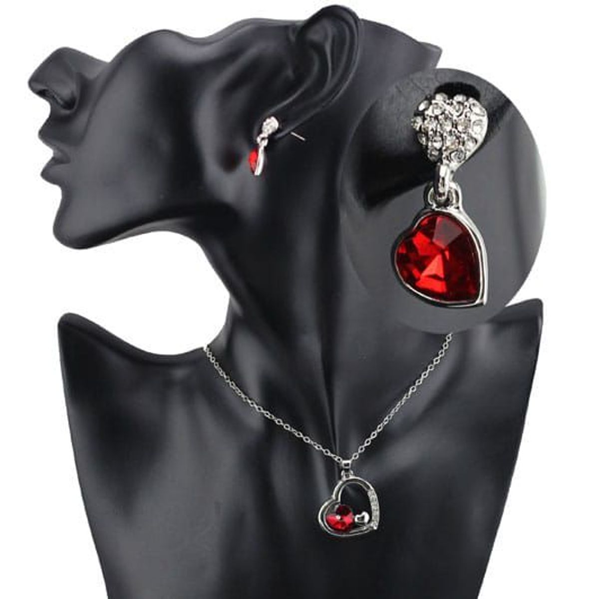 GENERICO - Pack de Joyas Corazón Rojo Collar y Aretes - Genieka_.