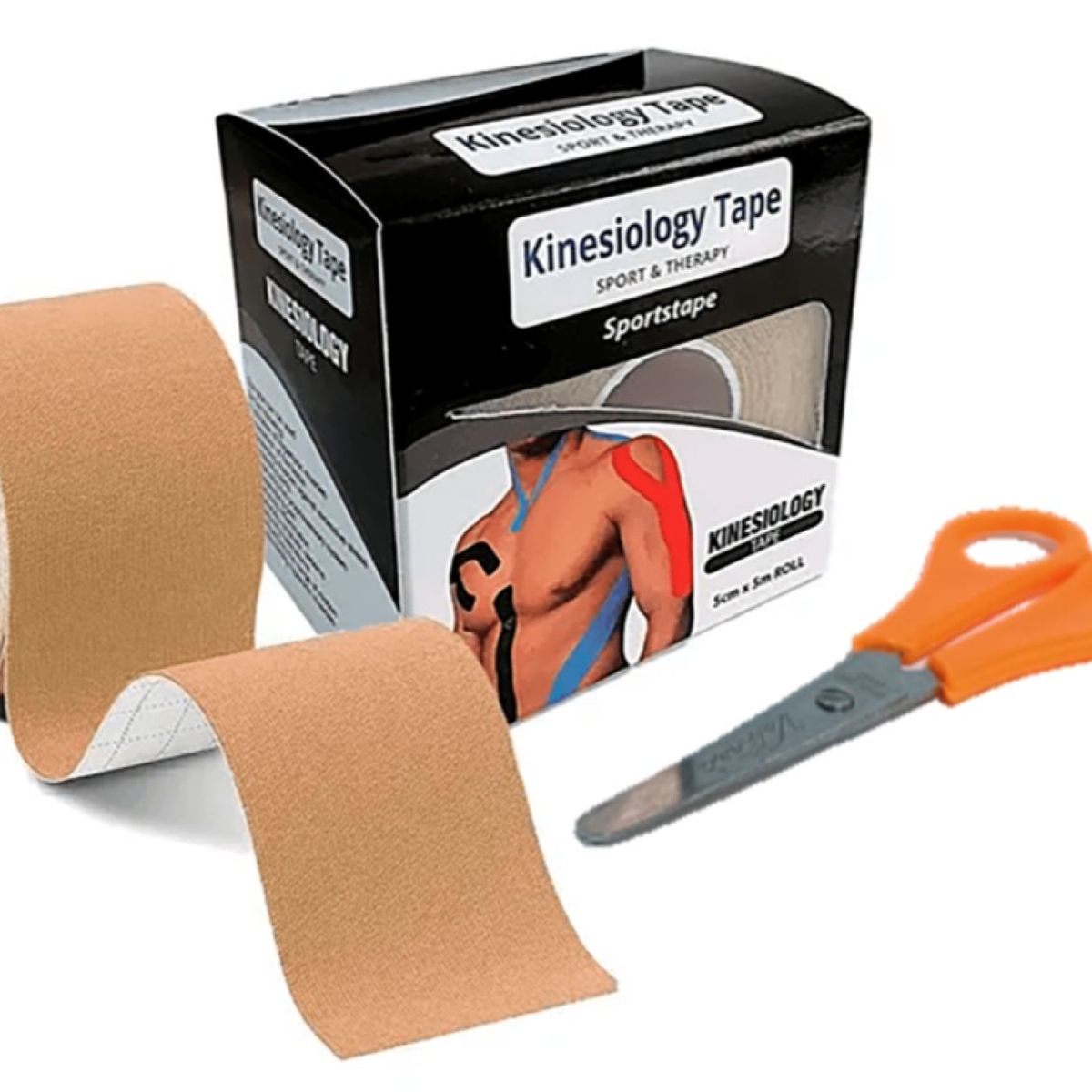 GENERICO - VENDAJE CINTA TAPE KINESIOLÓGICA 5CM X 5M BEIGE MÁS TIJERA