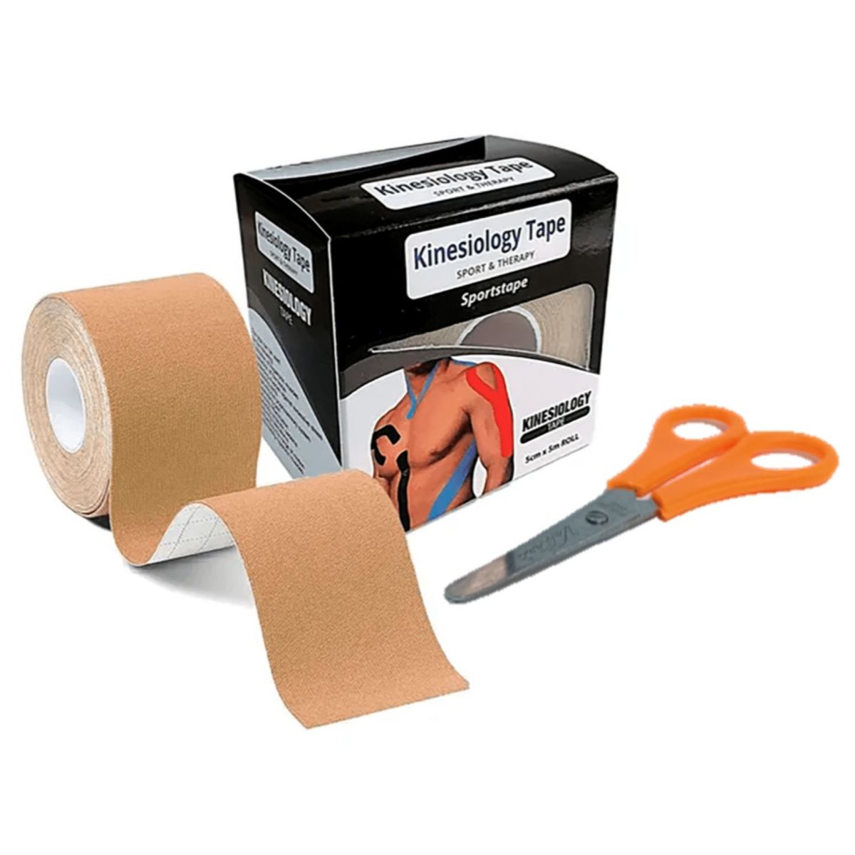 GENERICO - VENDAJE CINTA TAPE KINESIOLÓGICA 5CM X 5M BEIGE MÁS TIJERA