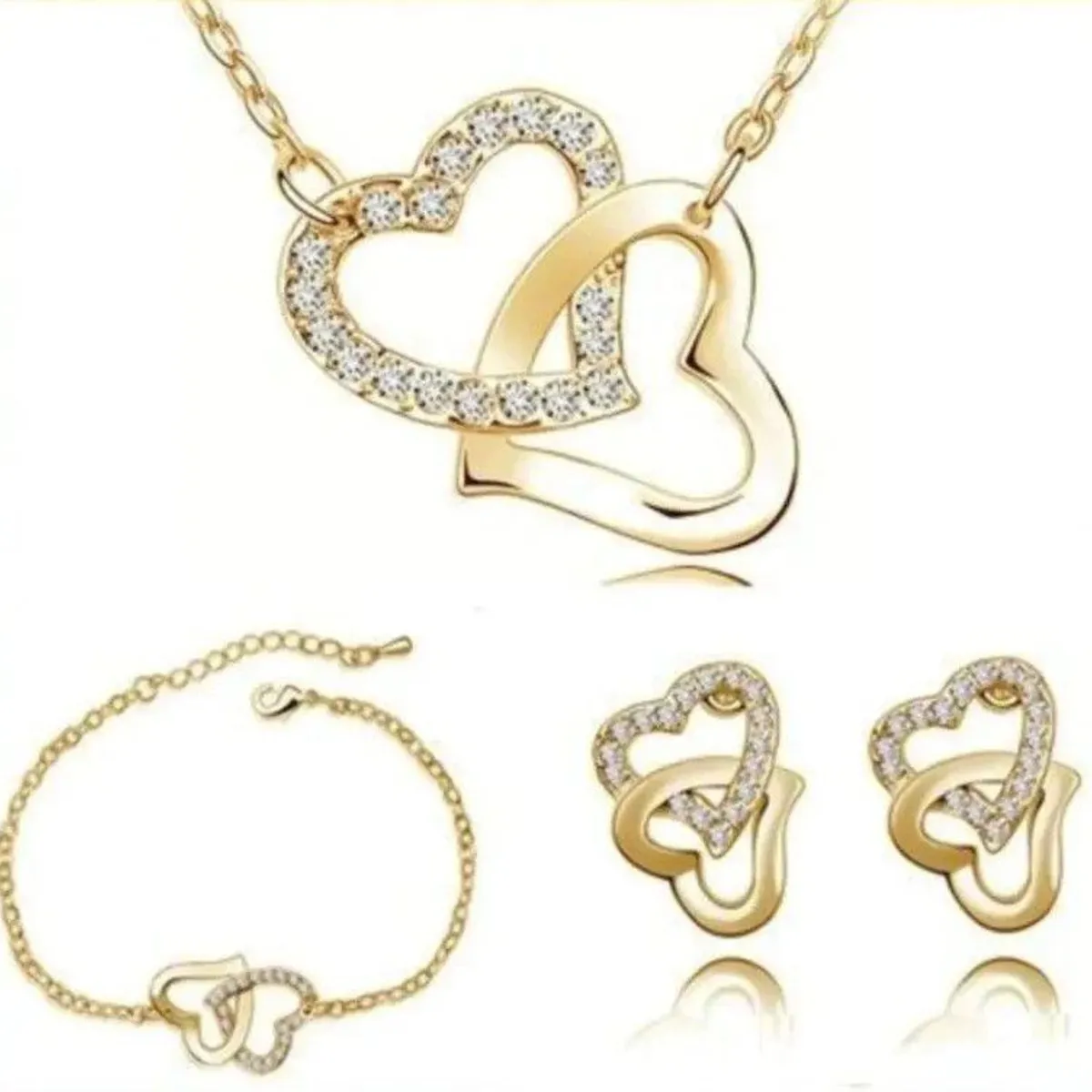 GENERICO - Pack de Joyas Two Hearts Aretes Collar y Pulsera- Genieka