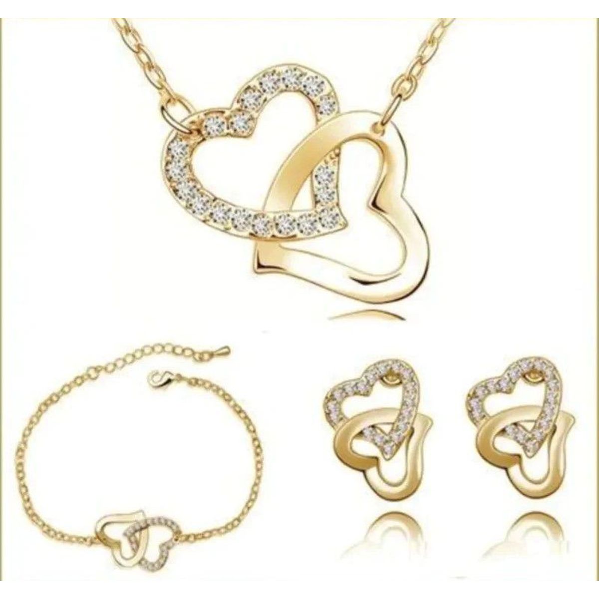GENERICO - Pack de Joyas Two Hearts Aretes Collar y Pulsera- Genieka