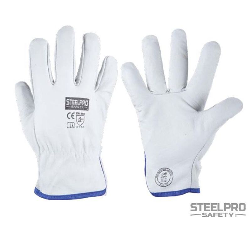 STEEL PRO - GUANTE DE CUERO PUÑO CORTO BLANCO STEELPRO ESTANDAR