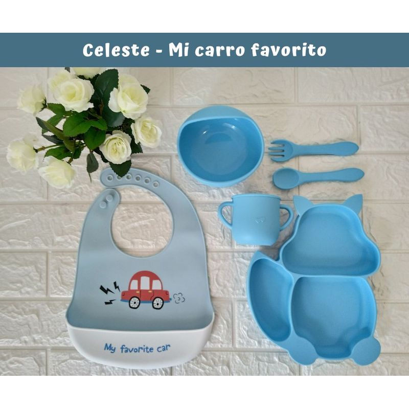GENERICO - Set de platos de silicona para bebé - Celeste Carrito