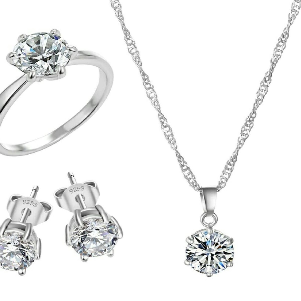 GENERICO - Pack de Joyas Shiny Crystal Collar Aretes y Anillo- Genieka_.