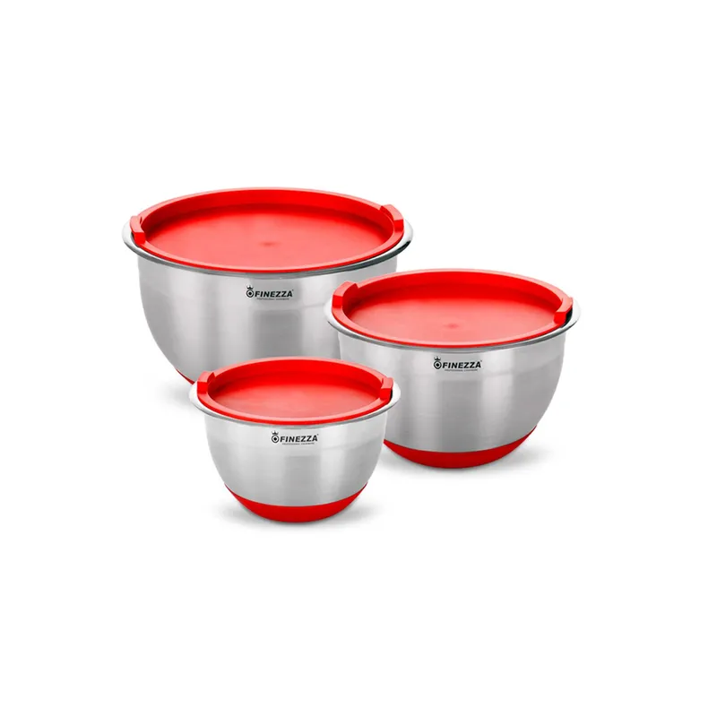 FINEZZA - Set de bowl  Finezza FZ-1006BW_ROJO 3 unidades de acero con tapa roja