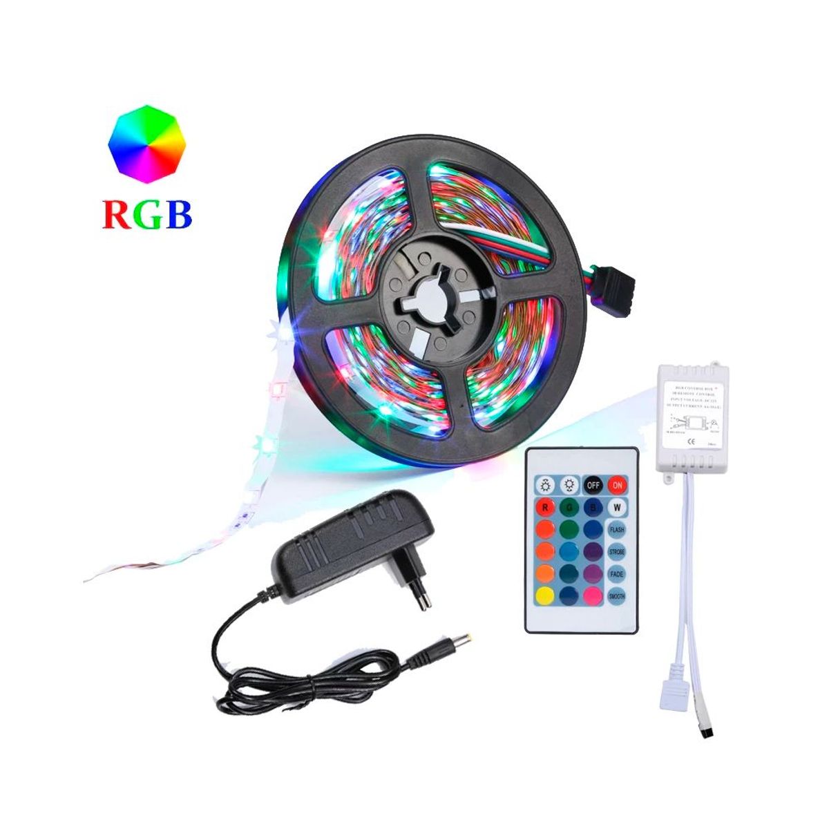GENERICO - Cinta Led RGB 2835  Control Remoto + Fuente Adaptador KIT 3M