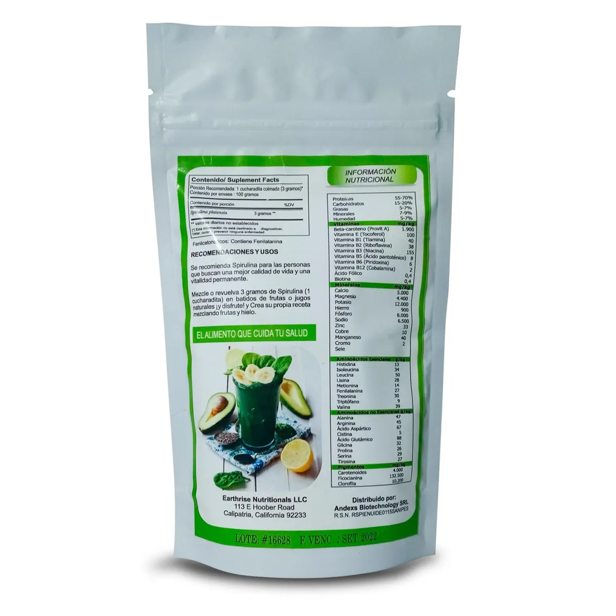 BIONUTREC - SPIRULINA EN POLVO 100 GR. LIBERADOR CELULAS MADRE - Bionutrec