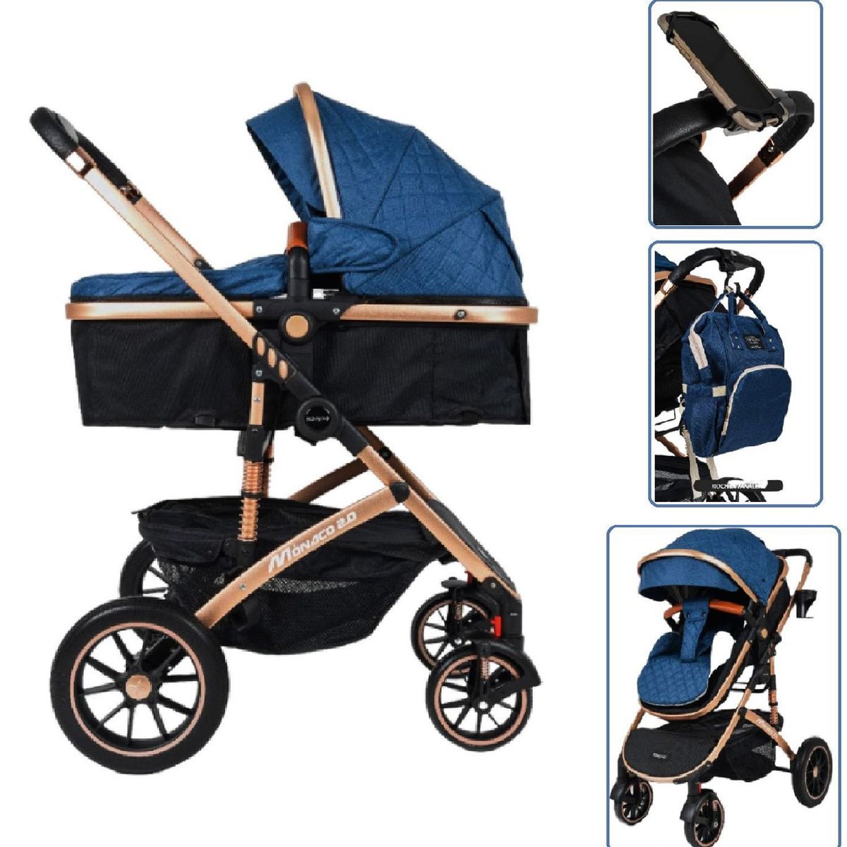 BABY HAPPY - Coche Cuna de Lujo Moisés MONACO Azul