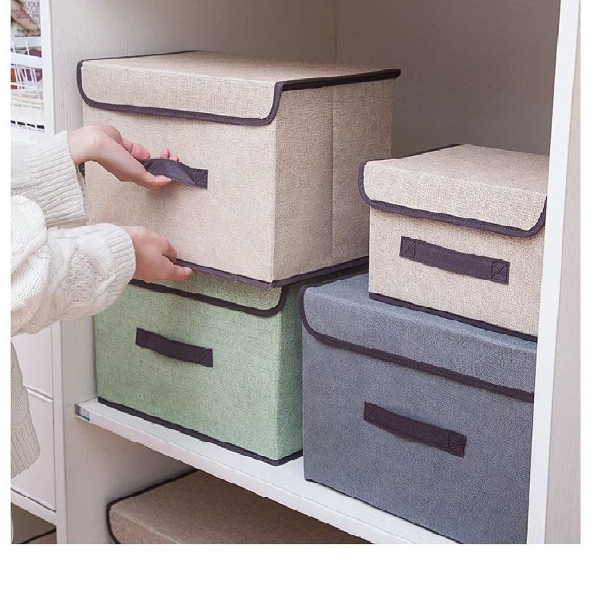 GENERICO - Caja de Almacenamiento con Tapa Portátil Plegable 36x24x23 cm Beige