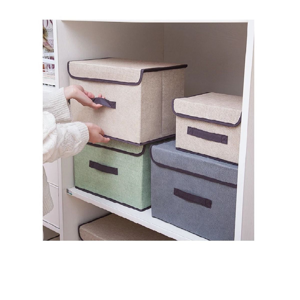 GENERICO - Caja de Almacenamiento con Tapa Portátil Plegable 36x24x23 cm Beige