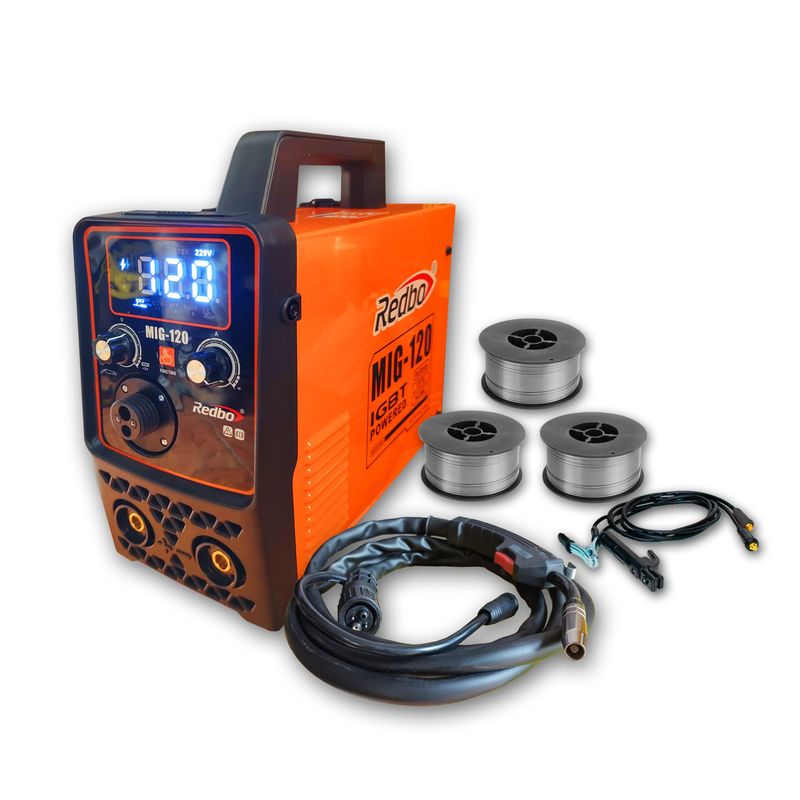 REDBO - Máquina de Soldar Mig 120A REDBO Multiproceso con 3 Rollos de Alambre