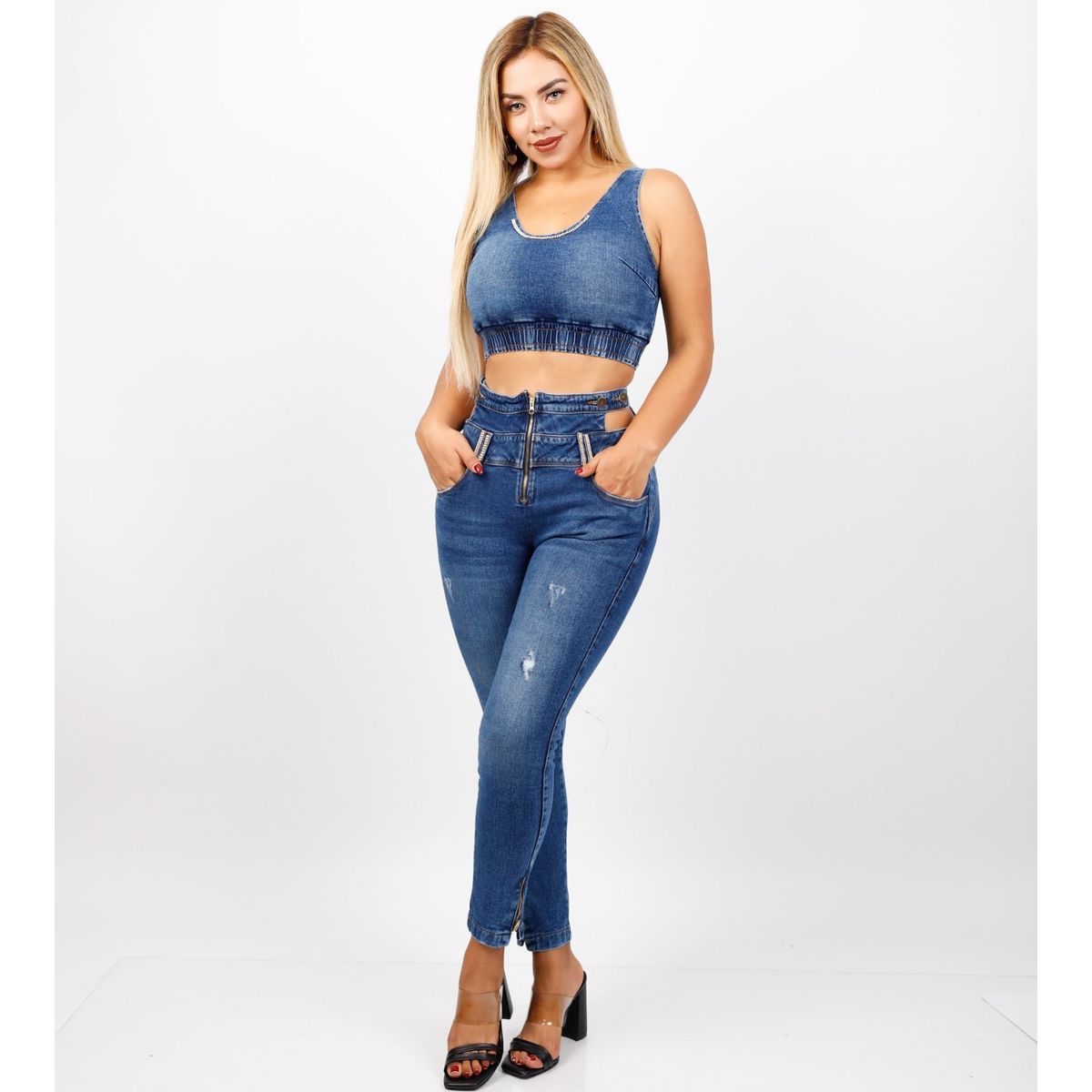 BENCUS JEANS - Conjunto Jean Mujer Incluye Pantalón y Top