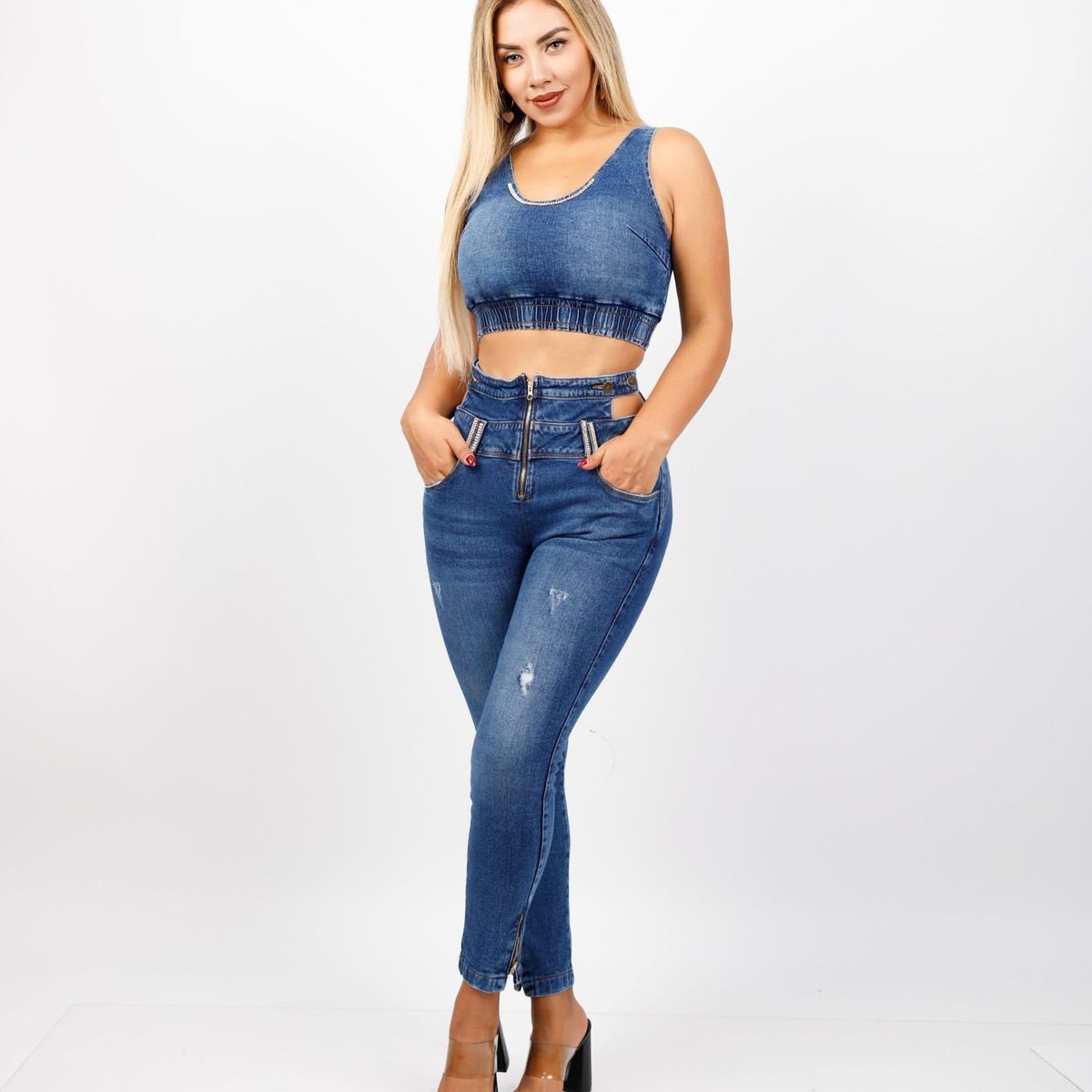 BENCUS JEANS - Conjunto Jean Mujer Incluye Pantalón y Top