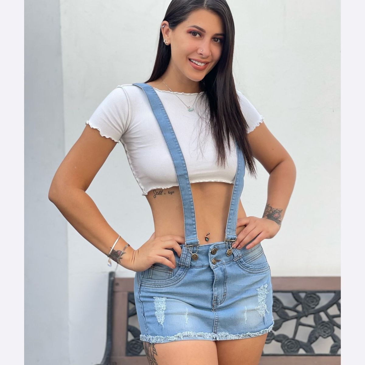 BENCUS JEANS - Mini Falda Short Jeans Tirantes Removibles Columbus