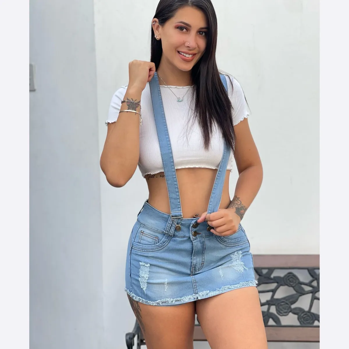 BENCUS JEANS - Mini Falda Short Jeans Tirantes Removibles Columbus