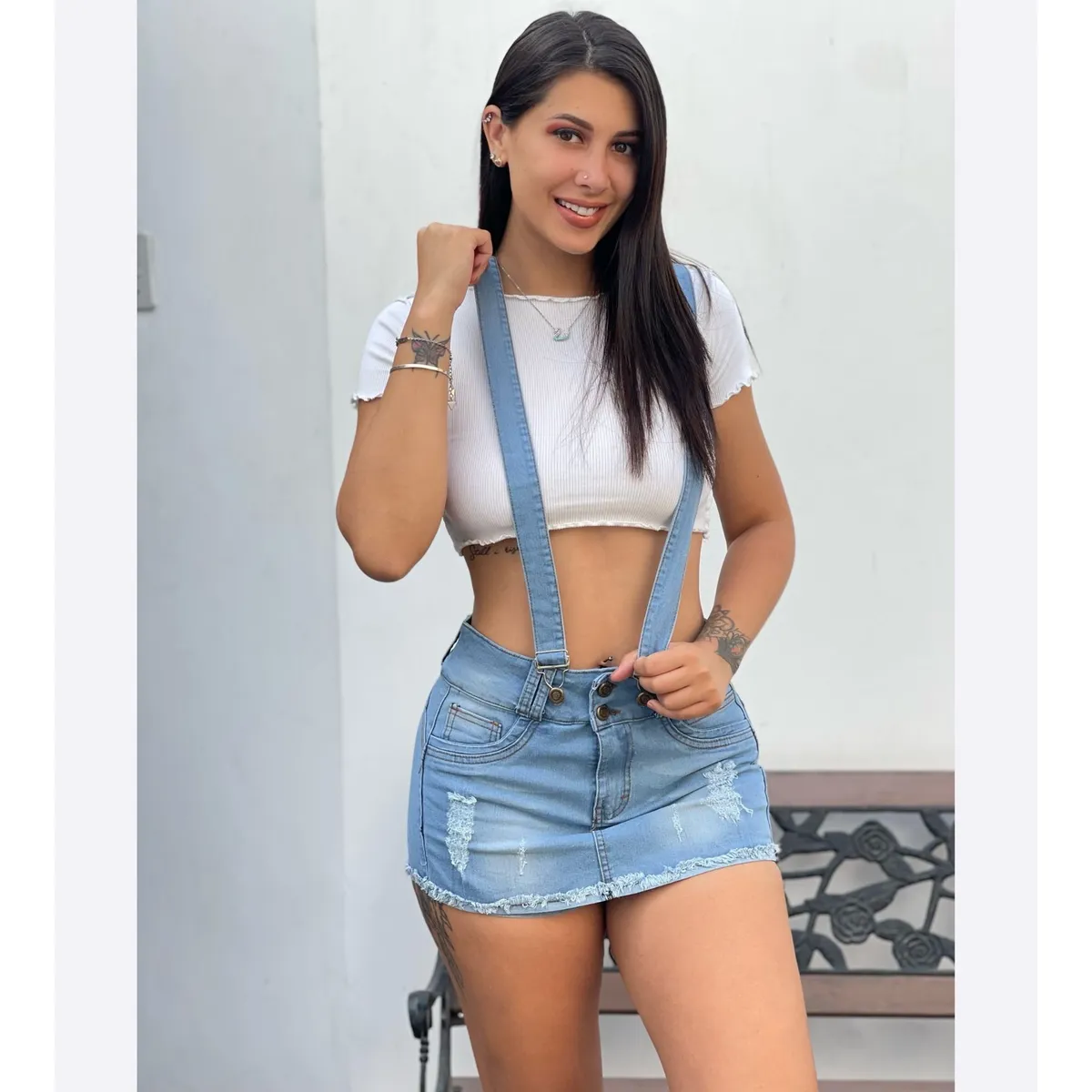 BENCUS JEANS - Mini Falda Short Jeans Tirantes Removibles Columbus