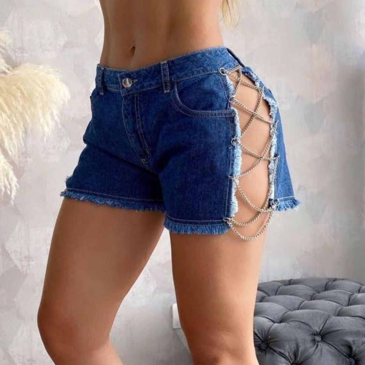 BENCUS JEANS - Short Jeans Mujer Cadenas Laterales Paloma