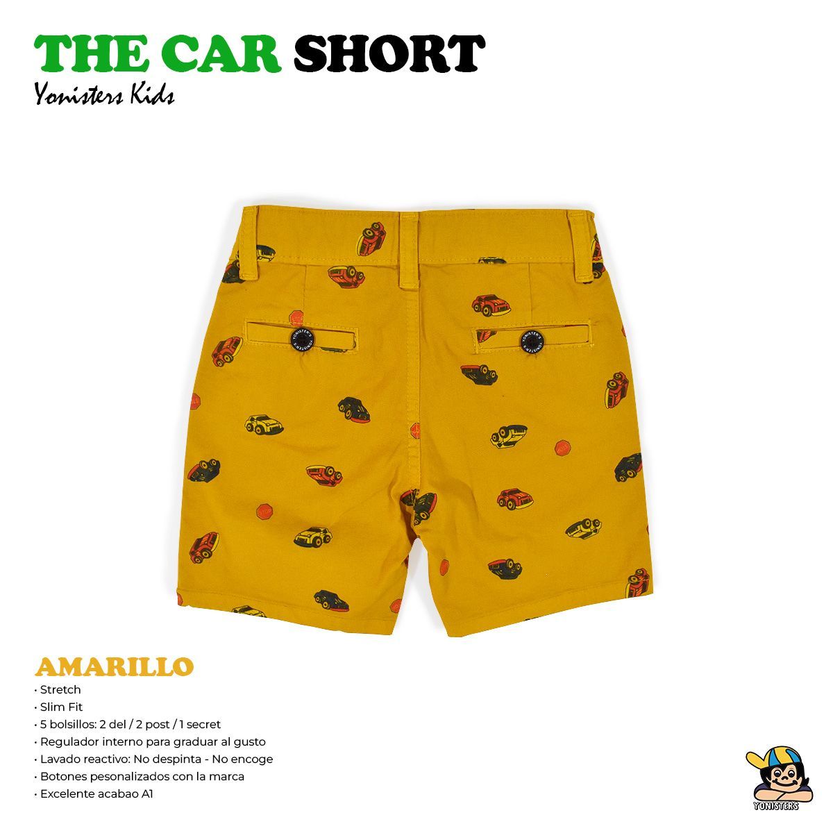 YONISTERS CLOTHING - Short Tafeta para Niños Semipitillo Stretch Yonisters  Amarillo
