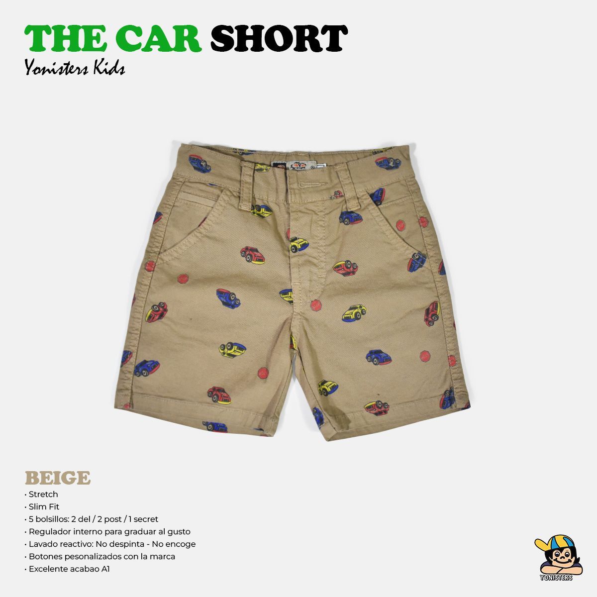 YONISTERS CLOTHING - Short Tafeta para Niños Semipitillo Stretch Yonisters  BEIGE