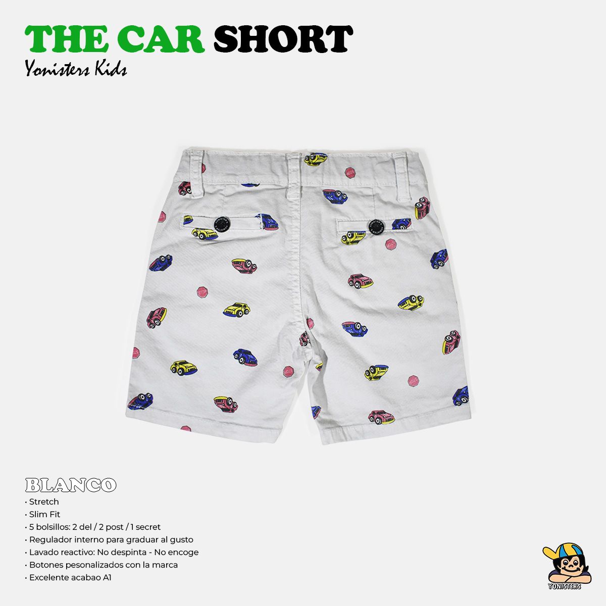 YONISTERS CLOTHING - Short Tafeta Estampado para Niños Stretch Yonisters Kids Blanco