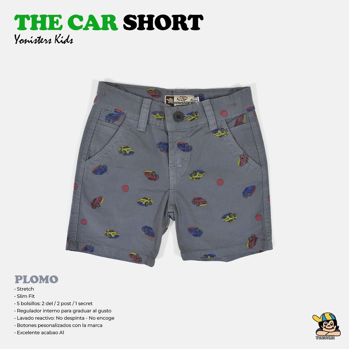 YONISTERS CLOTHING - Short Tafeta para Niños Semipitillo Stretch Yonisters  Plomo