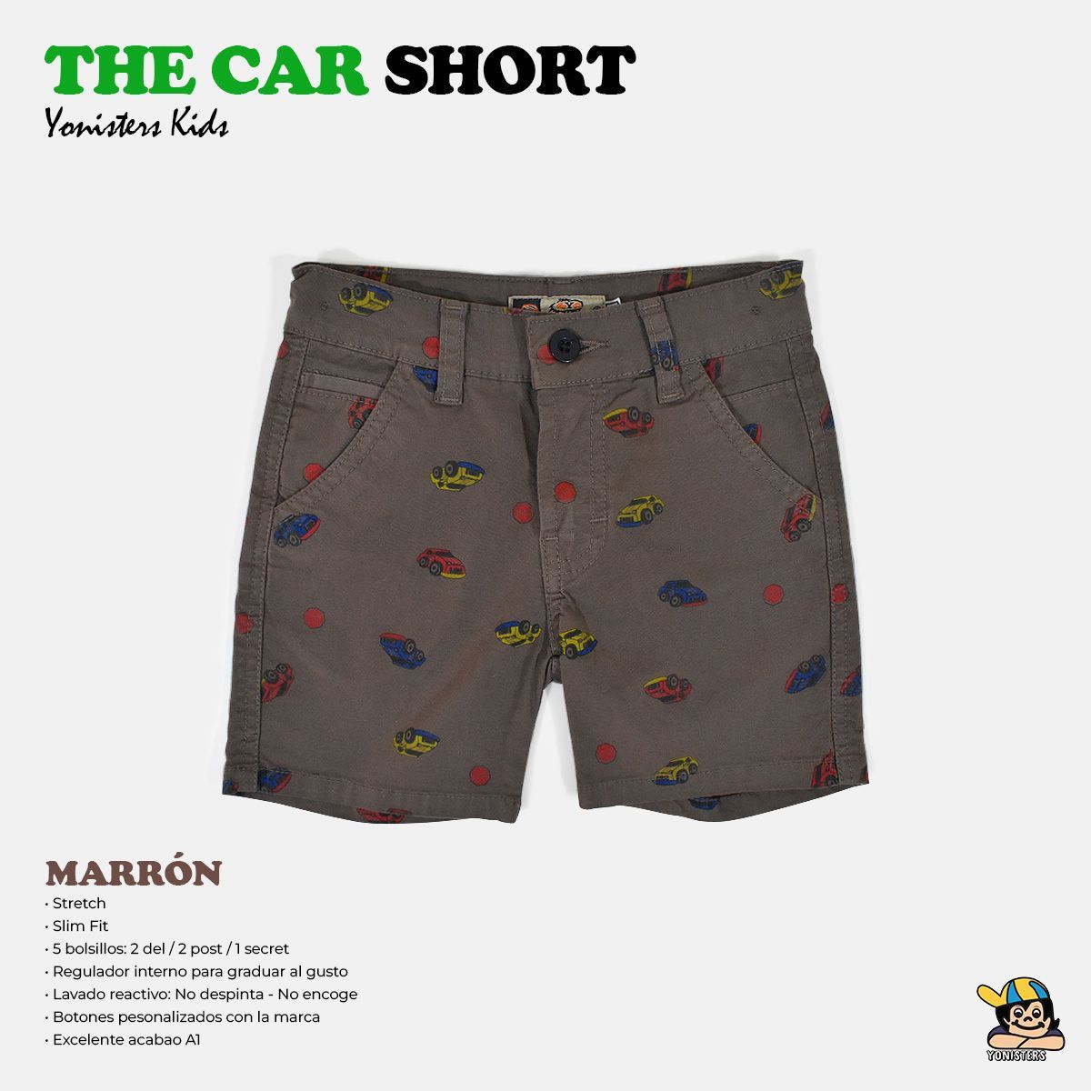 YONISTERS CLOTHING - Short Tafeta para Niños Semipitillo Stretch Yonisters  Marron