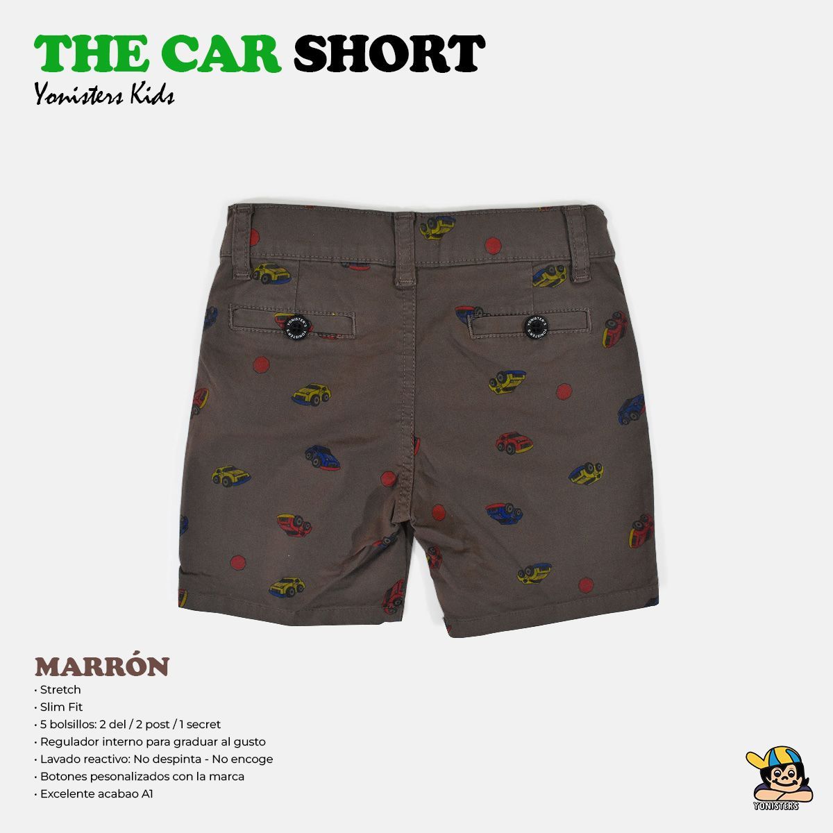 YONISTERS CLOTHING - Short Tafeta para Niños Semipitillo Stretch Yonisters  Marron