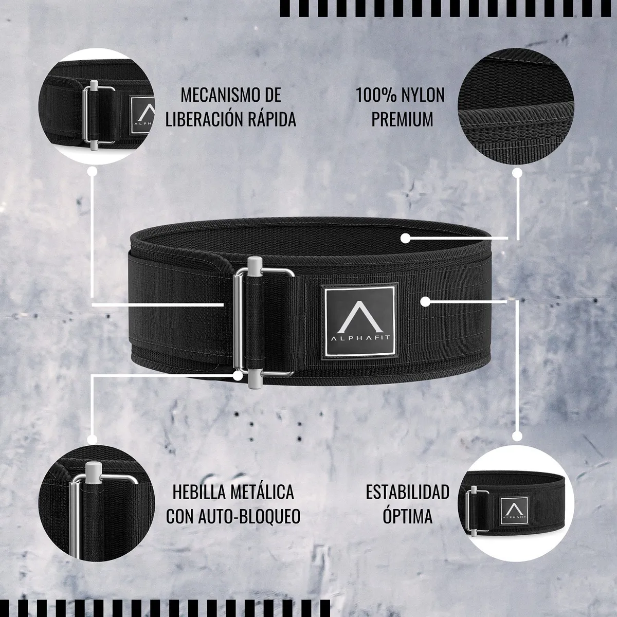 ALPHA FIT - Cinturon para levantamiento pesas - Correa Gimnasio Lumbar - Alphafit