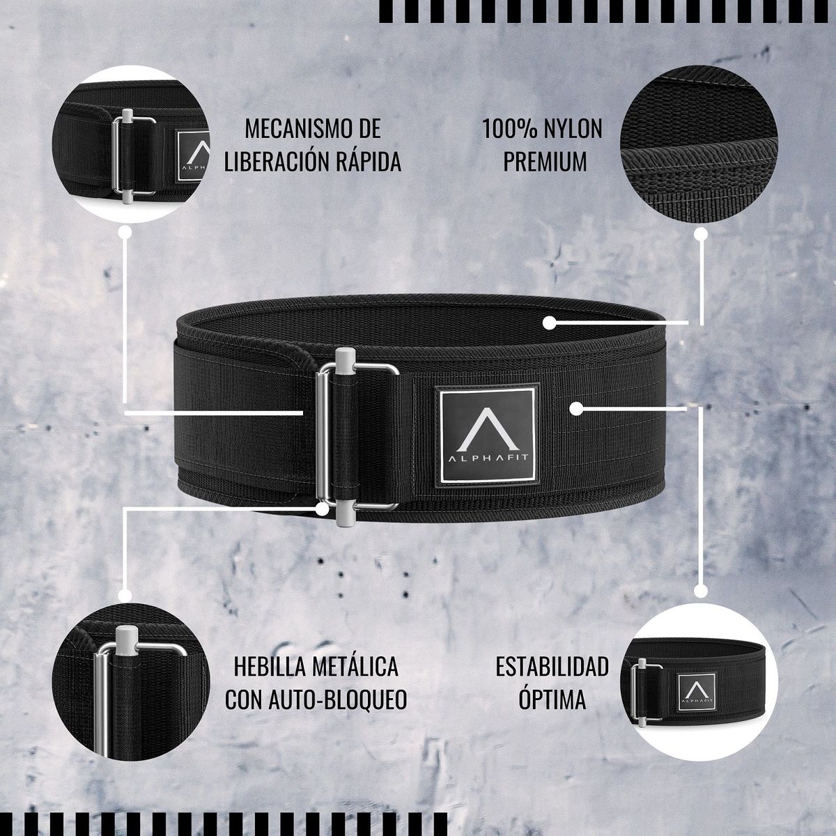 ALPHA FIT - Cinturon para levantamiento pesas - Correa Gimnasio Lumbar - Alphafit