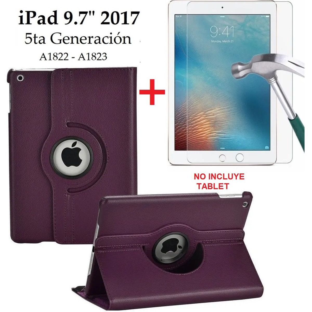 GENERICO - Funda Cover + Mica de vidrio para iPad 9.7 2017 5ta Gen A1822 A1823