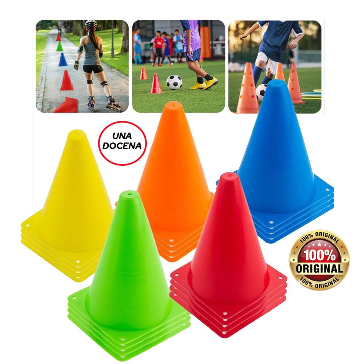 HOLGU - Conos para entrenamiento X12 futbolrunning gimnasia 25cm