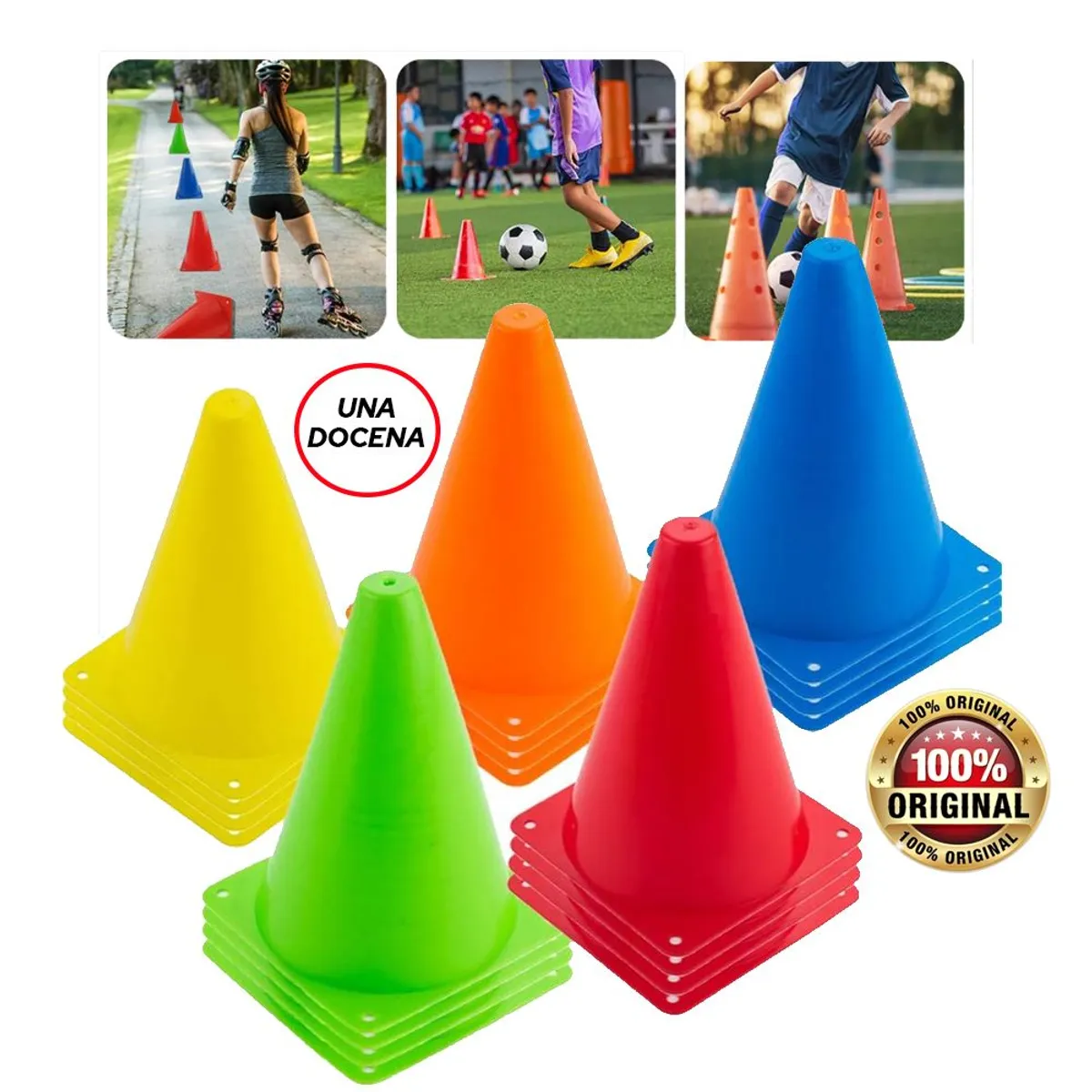 HOLGU - Conos para entrenamiento X12 futbolrunning gimnasia 25cm