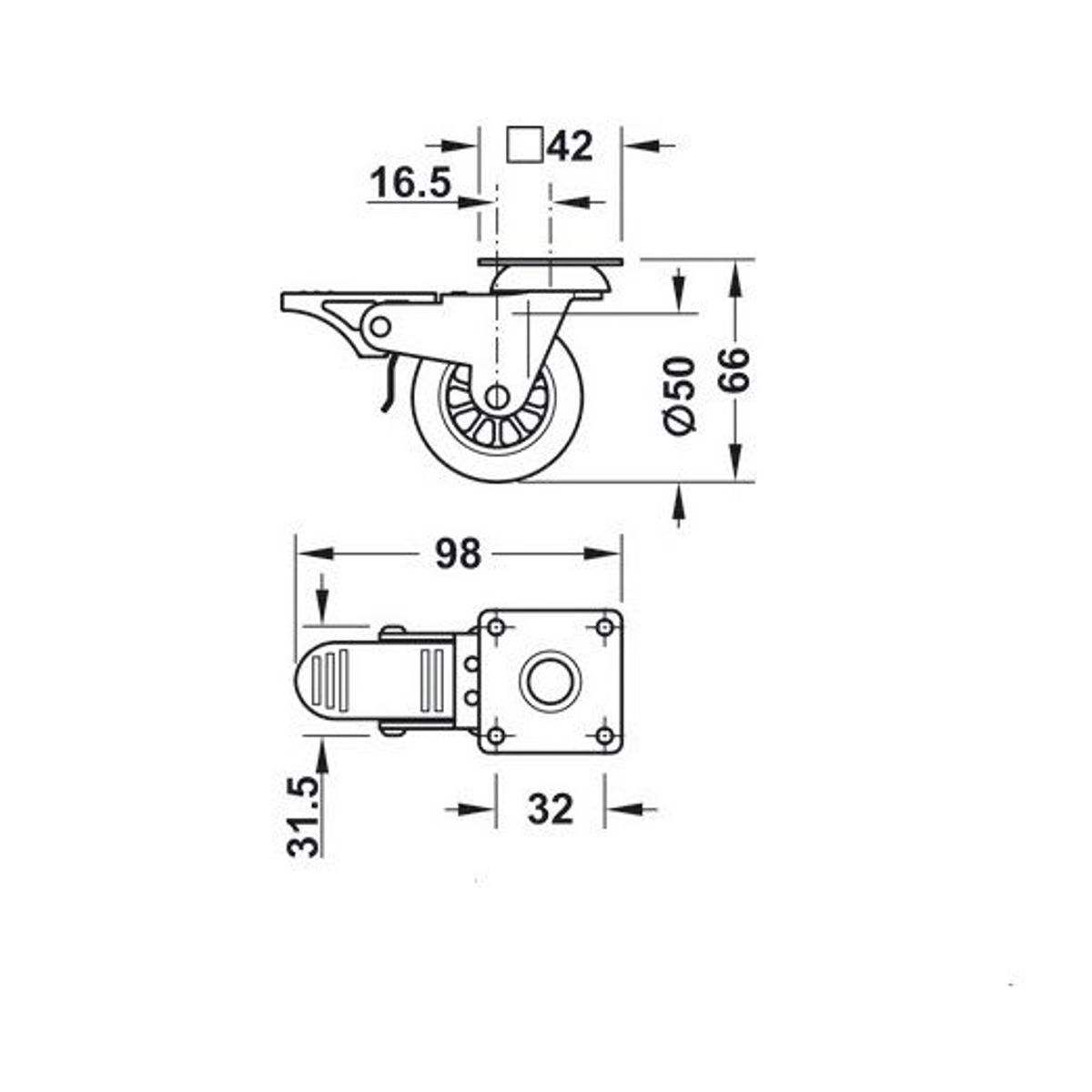 SERRATURE - GARRUCHA FRENO TRANSP 50MM CARGA 25KG