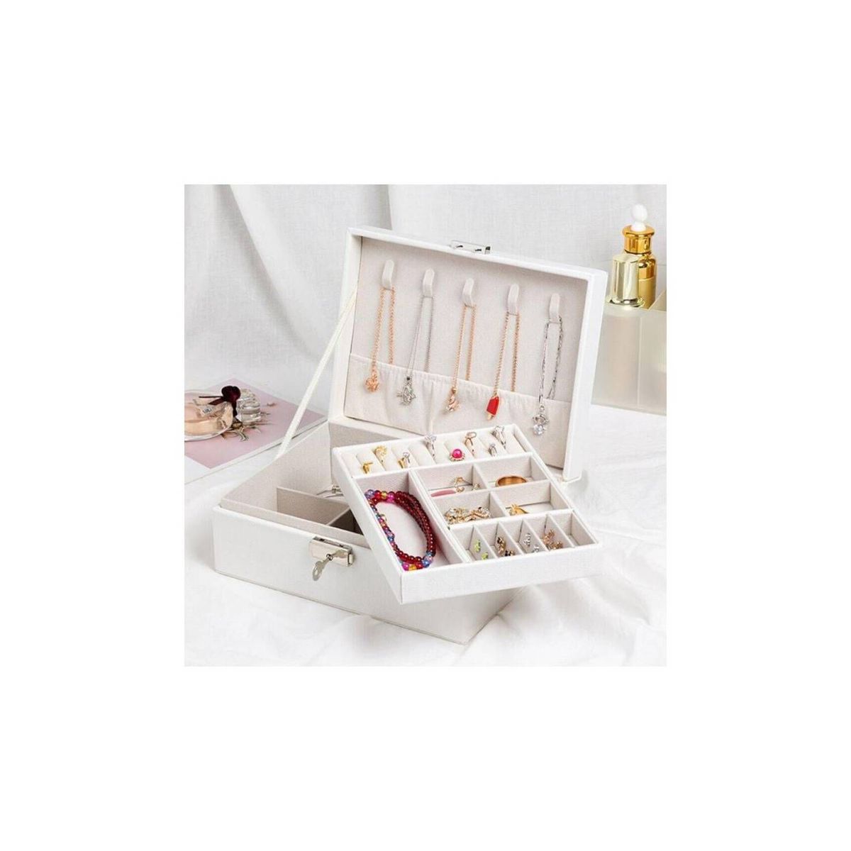 GENERICO - Joyero Cofre Portátil Caja Organizadora de Joyas 2 Pisos en 1