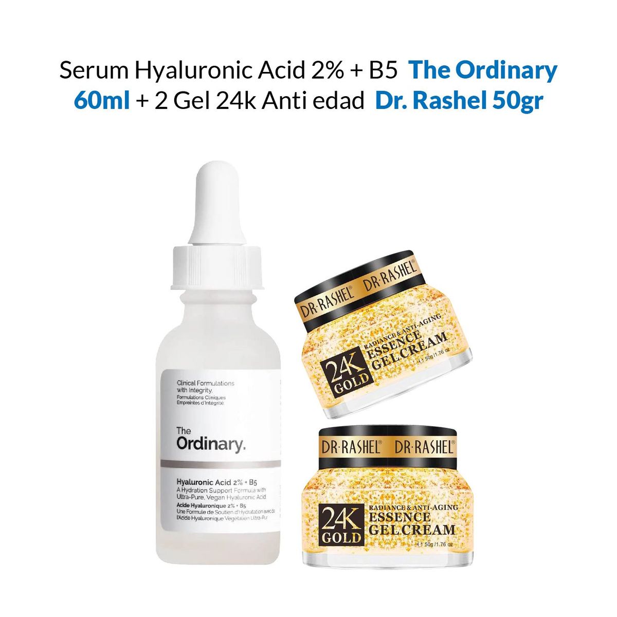 VARIOS - Serum Acido hialurónico 2% 60ml + 2 Gel 24k Anti edad 50gr Dr Rashel