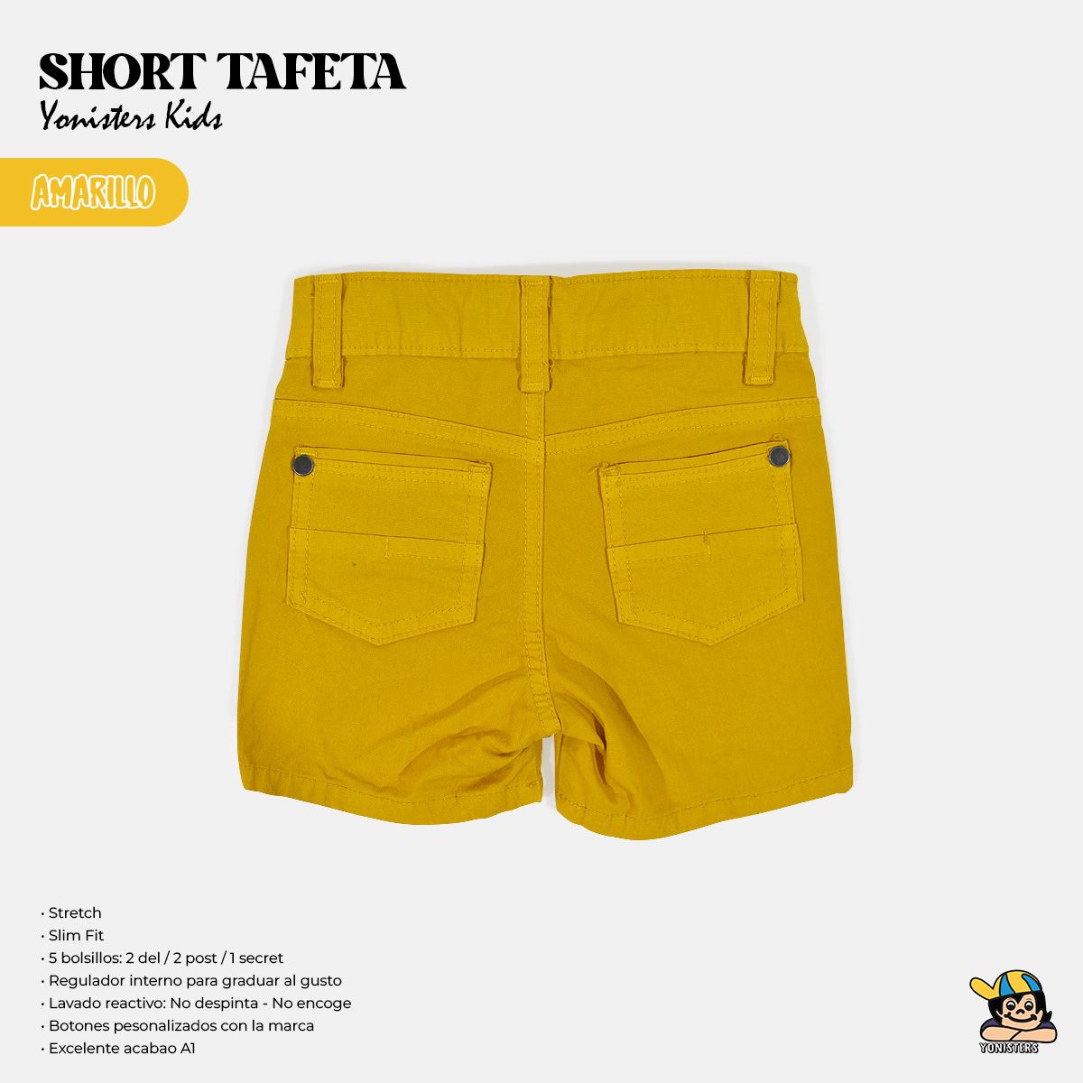 YONISTERS CLOTHING - Short Tafeta Kids Semipitillo Stretch Yonisters Clothing AMARILLO