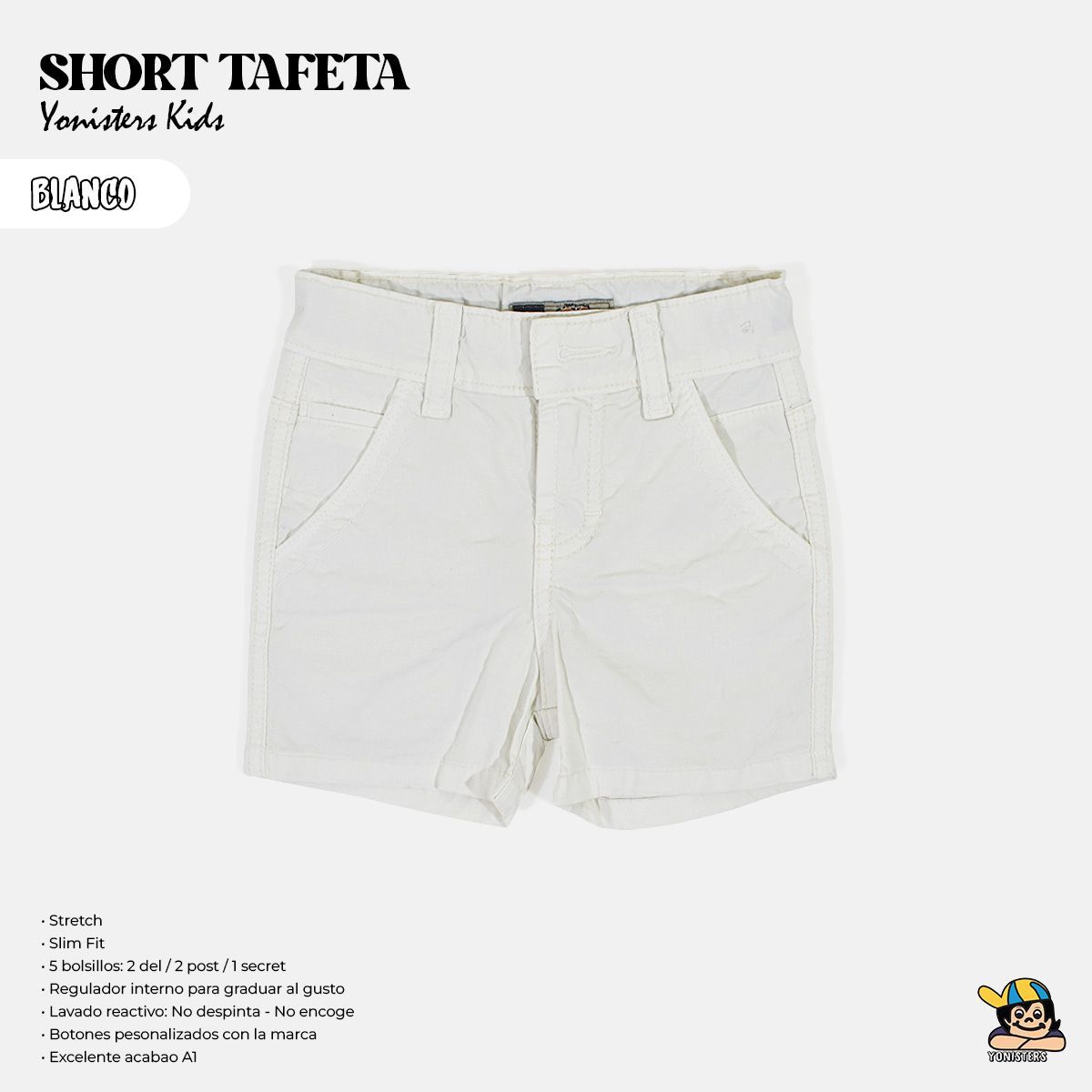 YONISTERS CLOTHING - Short Tafeta Kids Semipitillo Stretch Yonisters Clothing PAPEL