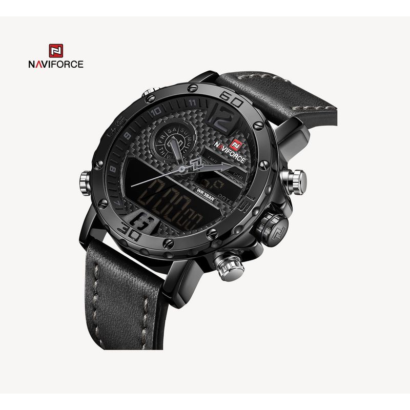NAVIFORCE - Reloj Naviforce elegante NF9164 de cuero negro para hombre