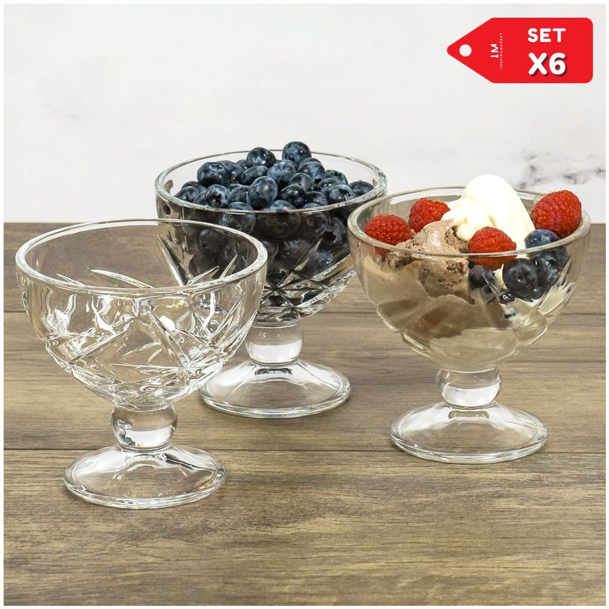 INSPIRA MARKET - Copas de vidrio para helado de alto relieve Set x6