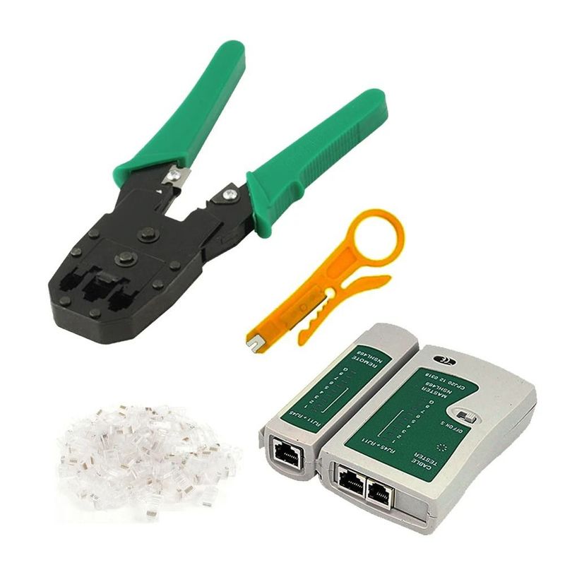 OEM - Kit Crimpeador Ponchador + Testeador + 12 Conectores