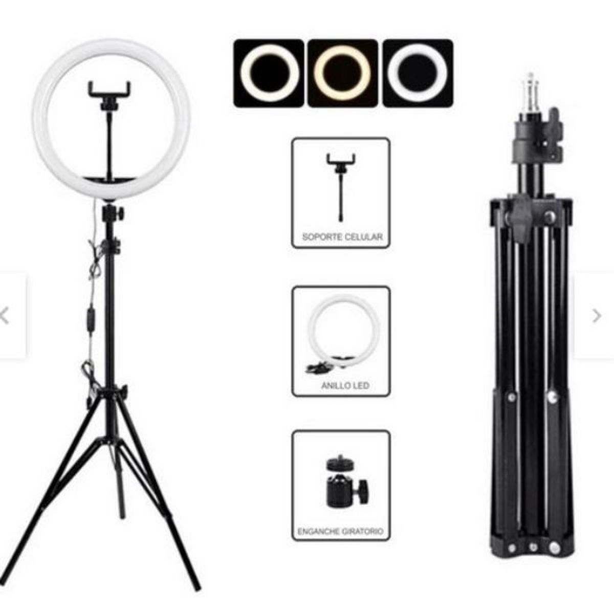 GENERICO - Aro luz led anillo 26 Cm Fotografia + Tripode