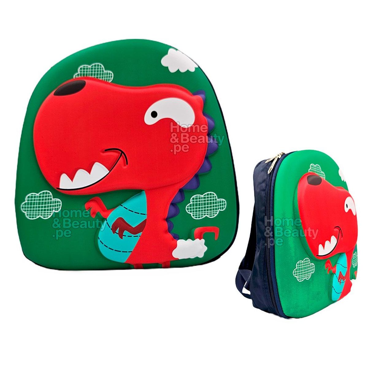 GENERICO - MOCHILA KIDS KAWAI 3D MODELO DINOSAURO COLOR AZUL Y VERDE