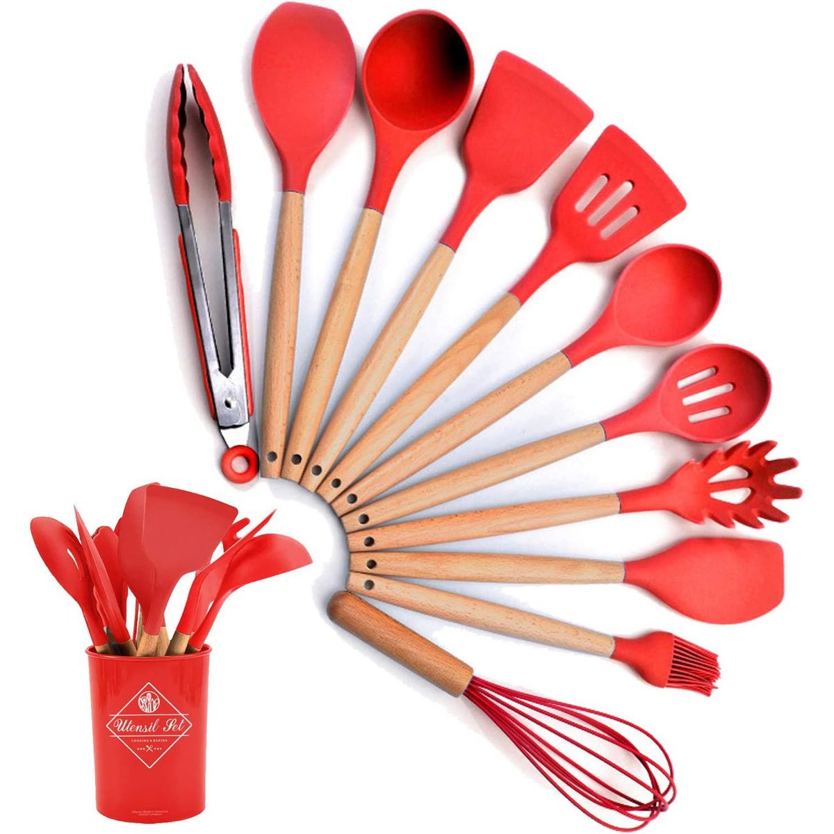 GENERICO - Set 12 Piezas de Utensilios de Silicona ROJO