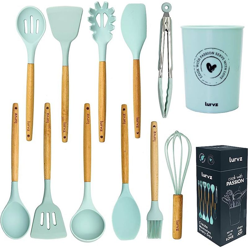 GENERICO - Set 12 Piezas de Utensilios de Silicona VERDE