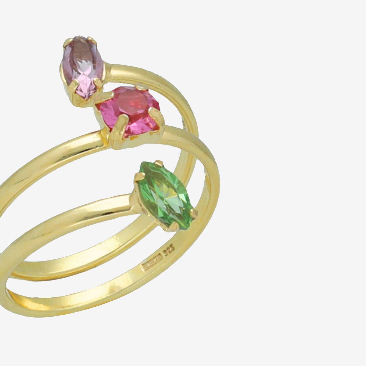 VICTORIA CRUZ - Anillo de plata Victoria Cruz cristales bañado en oro