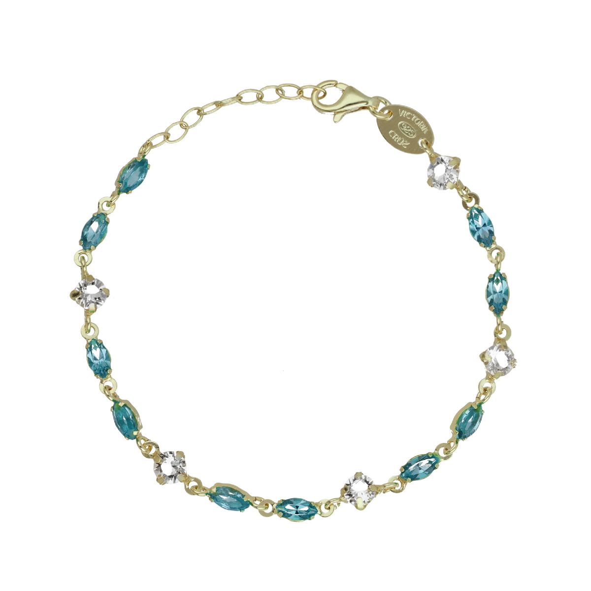 VICTORIA CRUZ - Pulsera de plata con cristales azules Victoria Cruz bañada en oro