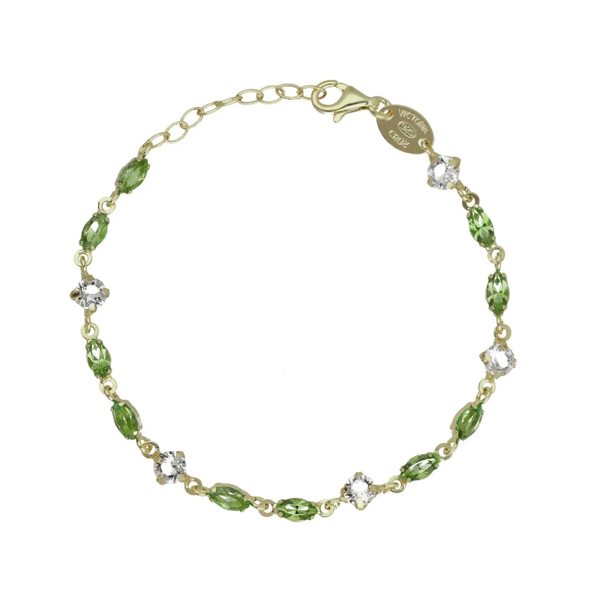 VICTORIA CRUZ - Pulsera de plata con cristales Verdes Victoria Cruz bañado en oro