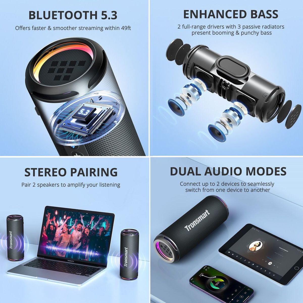 TRONSMART - Parlante Bluetooth Tronsmart T7 Lite -Negro IPX7- 24hr musica- 24 Watt