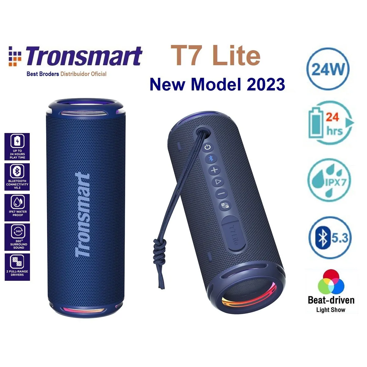 TRONSMART - Parlante Bluetooth Tronsmart T7 Lite - Azul IPX7- 24hr musica- 24 Watt